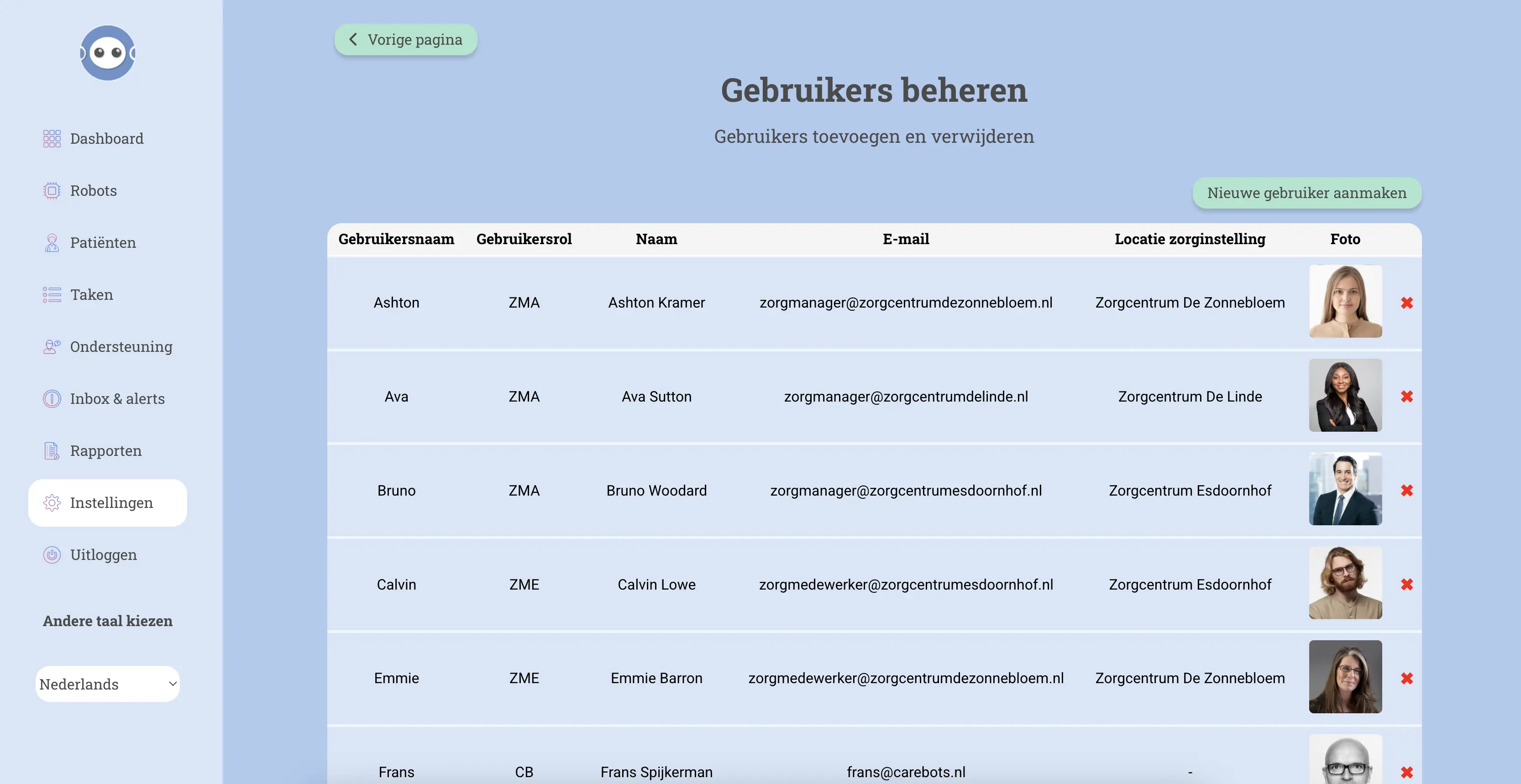 Screenshot, gebruikerspagina